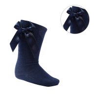 S151-N: Navy Knee Length Socks w/Bow (2-9 Years)